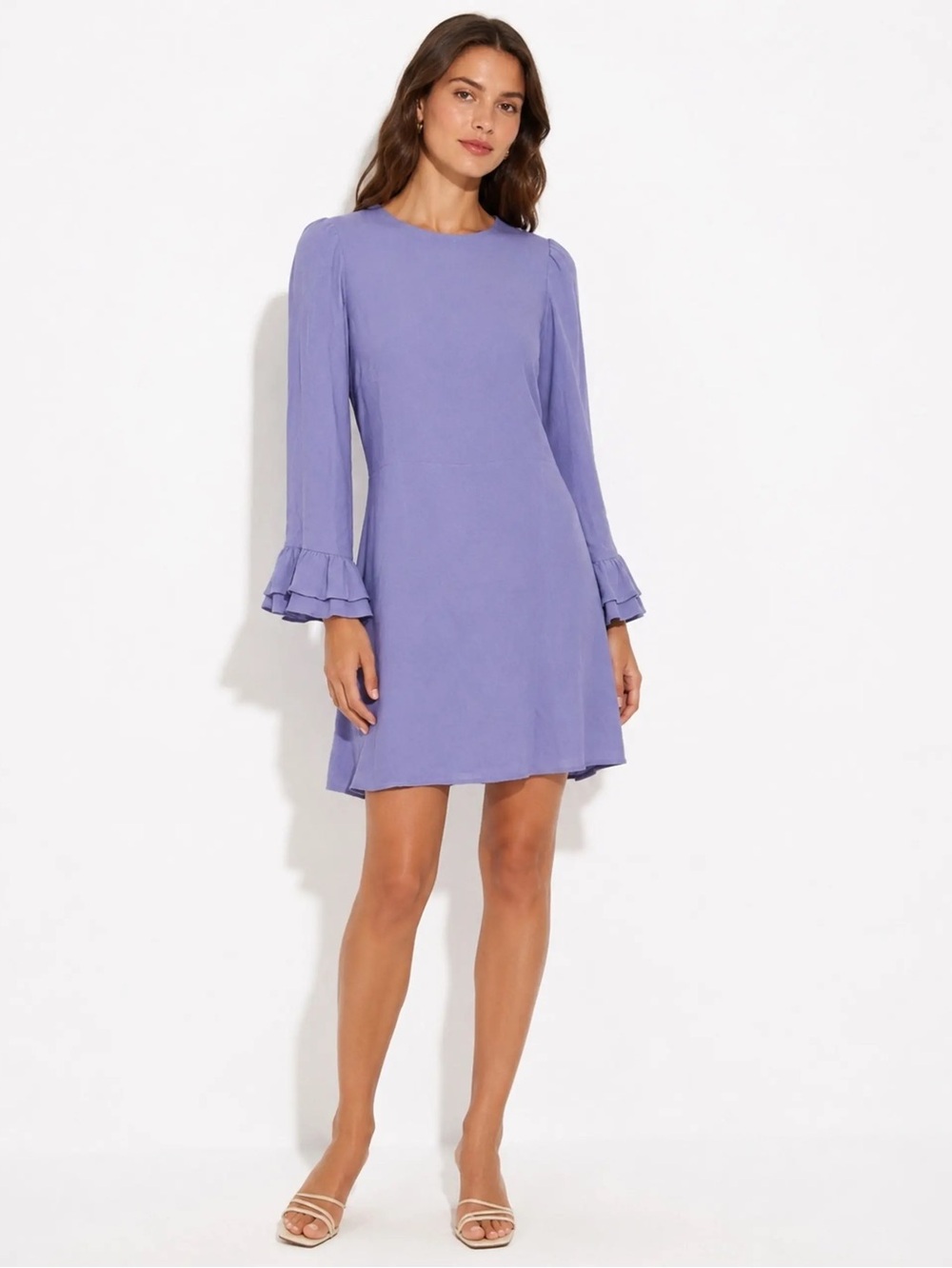 Reformation Dusty Lavender Long-Sleeve Shift Dress Ruffle Scuff Size 10